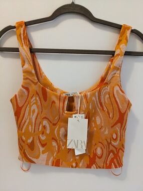 Zara Orange & Cream Abstract Knit Tank